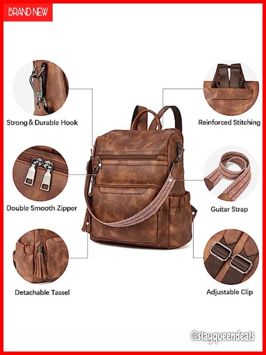Women\'s Vegan Leather Fashion Backpack Purse with Wristlet, Water Resistant, main image 2